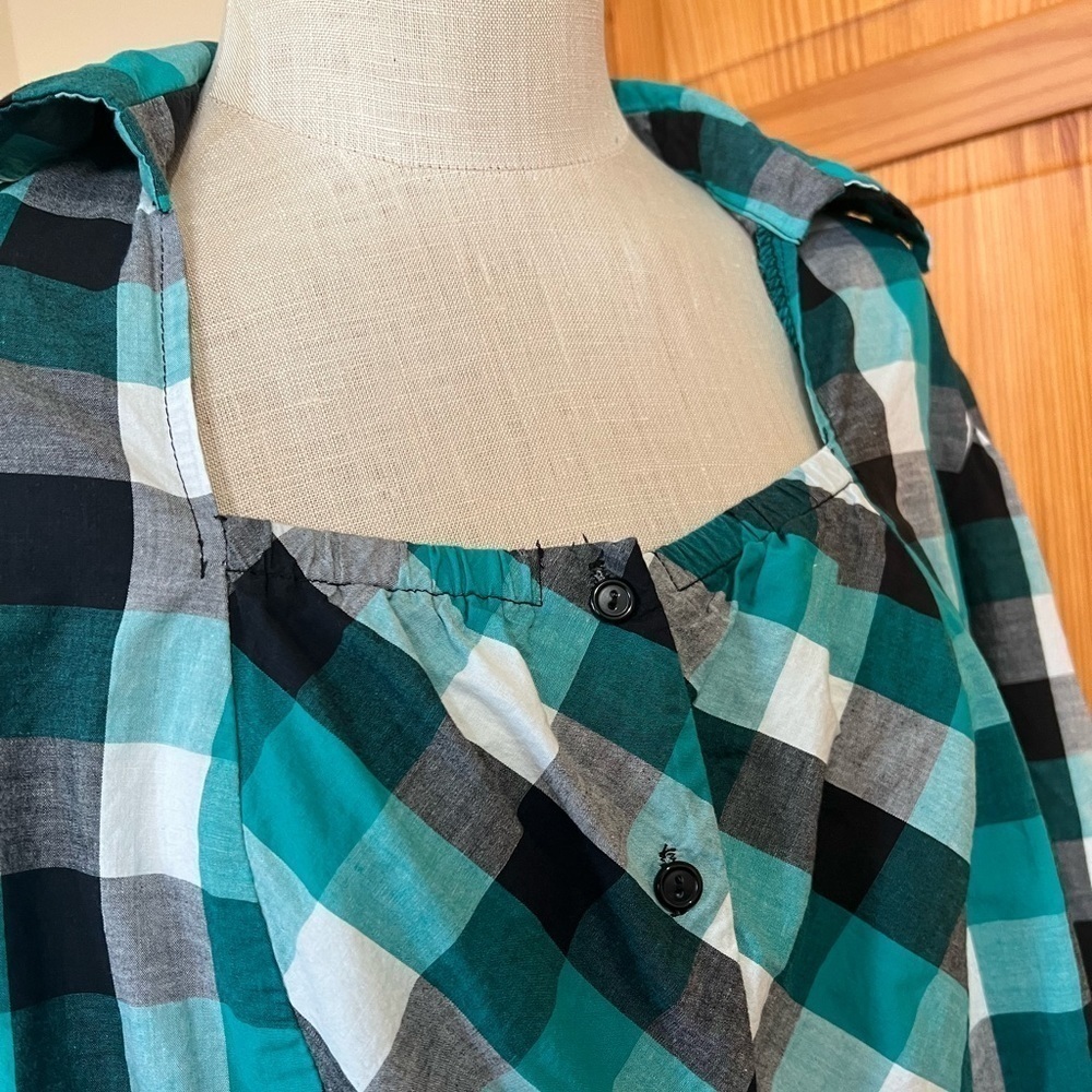 CJ Banks 3X Plaid Shirt Elbow Length Sleeve Button Up Ruffle Casual Square Neck - Picture 5 of 8
